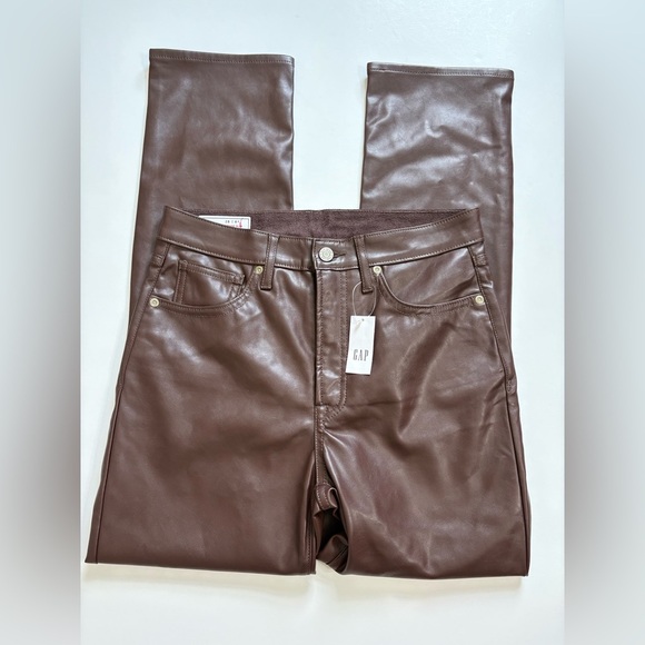 Gap Vintage Slim Faux Leather Pants Espresso Brown Size 28 / 6R New with Tags - Picture 1 of 11